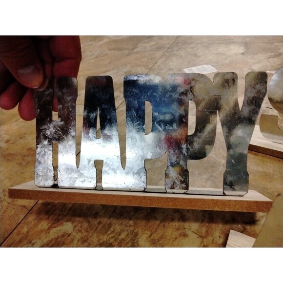 Greenbrier international Galvanized Metal Hello Happy Smile Dream Lot of 4 - Picture 2 of 2